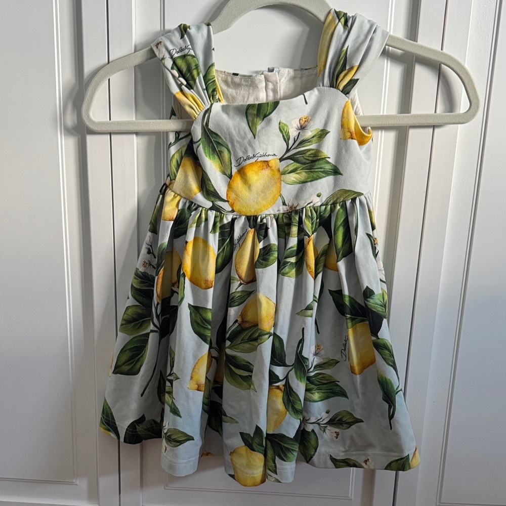 Dolce & Gabbana White Dress with Yellow Lemon and Green Leaf Print